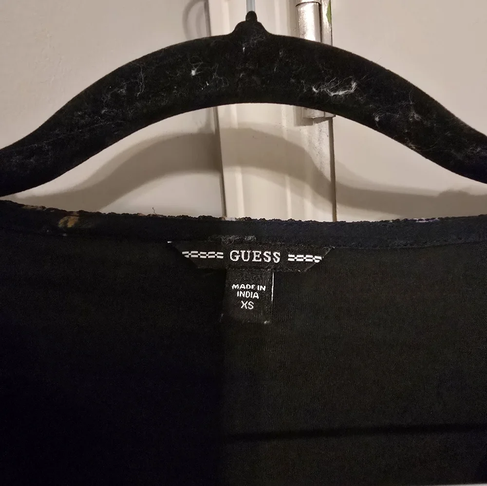 Guess XS Floral Smocked Waist Long-Sleeve Dress in Black Mini Spring Old Money - Picture 3 of 5